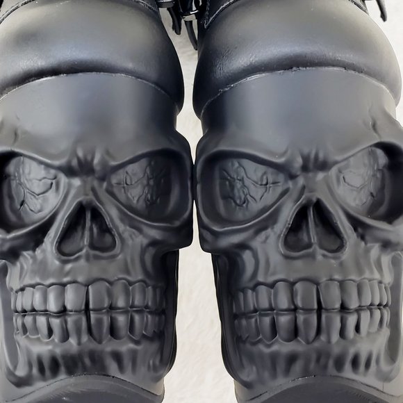 Skull Platform 8" Bone Heel Multi Strap Lace Up Thigh Boots Rapture 3028 - Picture 7 of 9